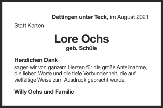 Danksagung Lore Ochs 25/08/2021