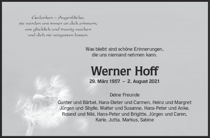 Nachruf Werner Hoff <br><p style=