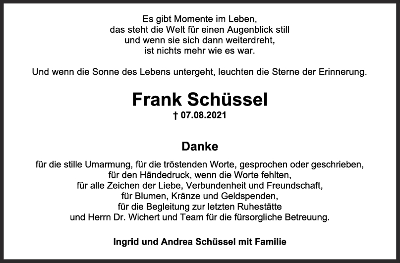Danksagung Frank Schüssel <br><p style=