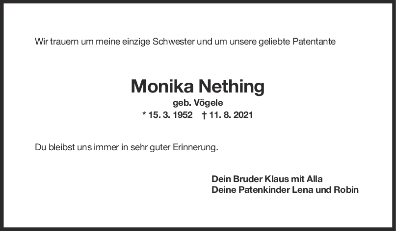 Nachruf Monika Nething <br><p style=