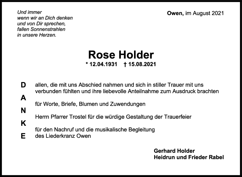 Danksagung Rose Holder <br><p style=