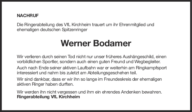 Nachruf Werner Bodamer <br><p style=