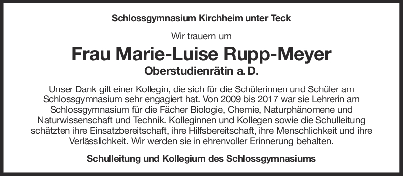 Nachruf Marie-Luise Rupp-Meyer <br><p style=