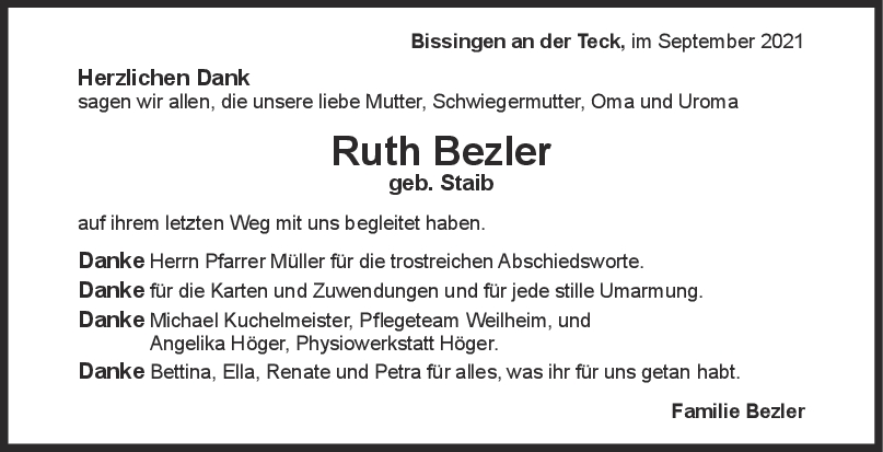 Danksagung Ruth Bezler <br><p style=