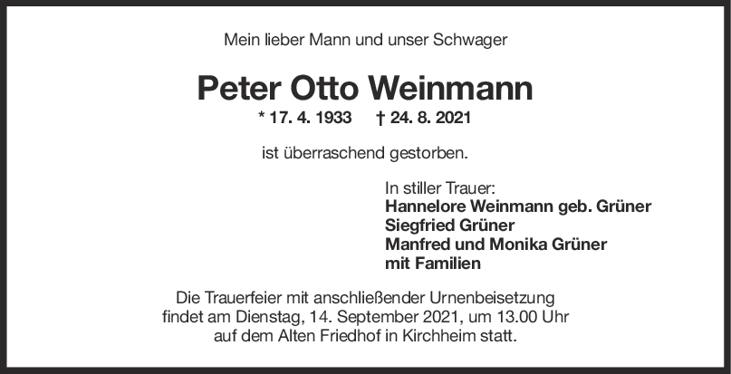 Trauer Peter Otto Weinmann <br><p style=
