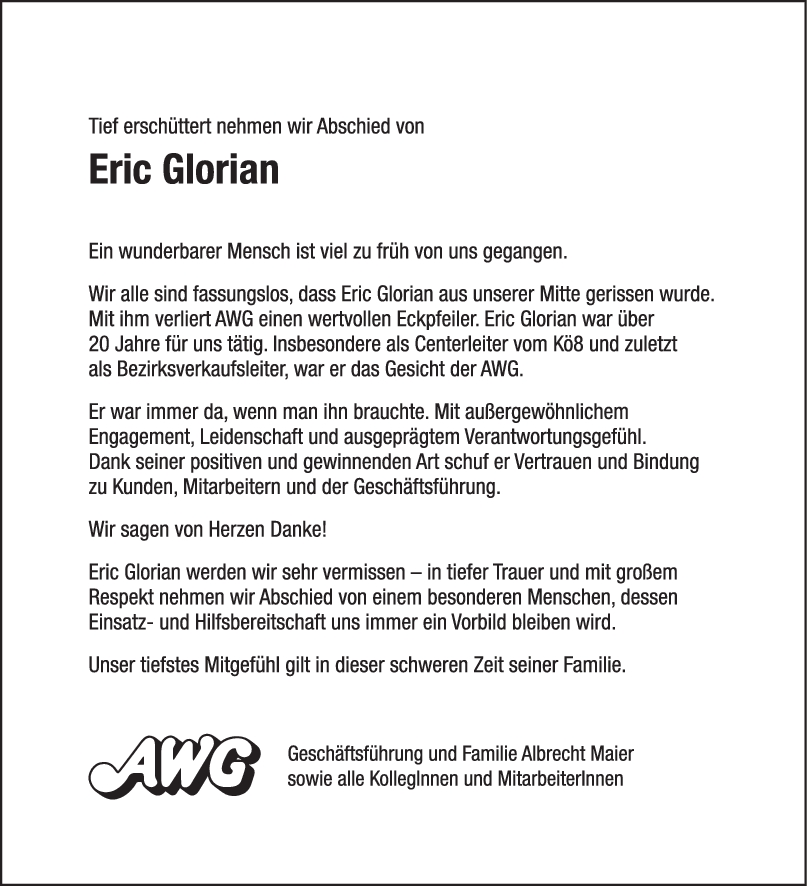 Trauer Eric Glorian <br><p style=