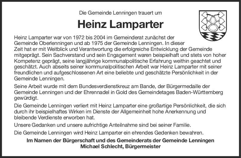 Nachruf Heinz Lamparter <br><p style=