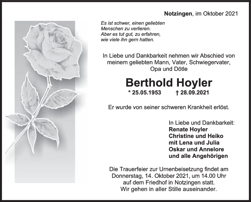 Trauer Berthold Hoyler <br><p style=