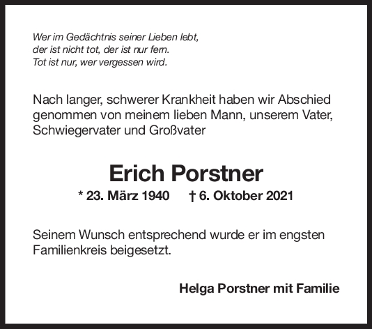 Trauer Erich Porstner <br><p style=