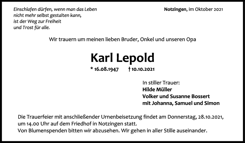 Trauer Karl Lepold <br><p style=