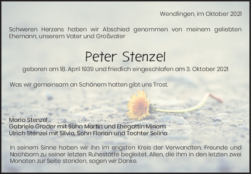 Trauer Peter Stenzel <br><p style=