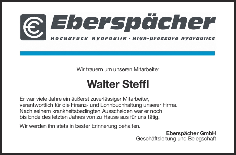 Nachruf Walter Steffl <br><p style=