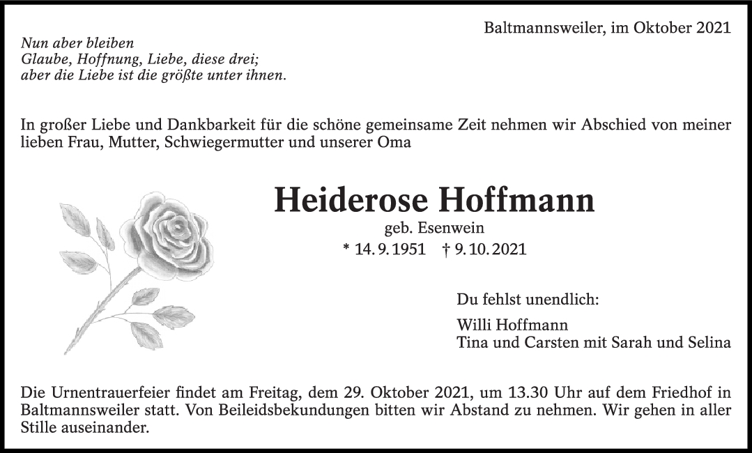 Trauer Heiderose Hoffmann <br><p style=