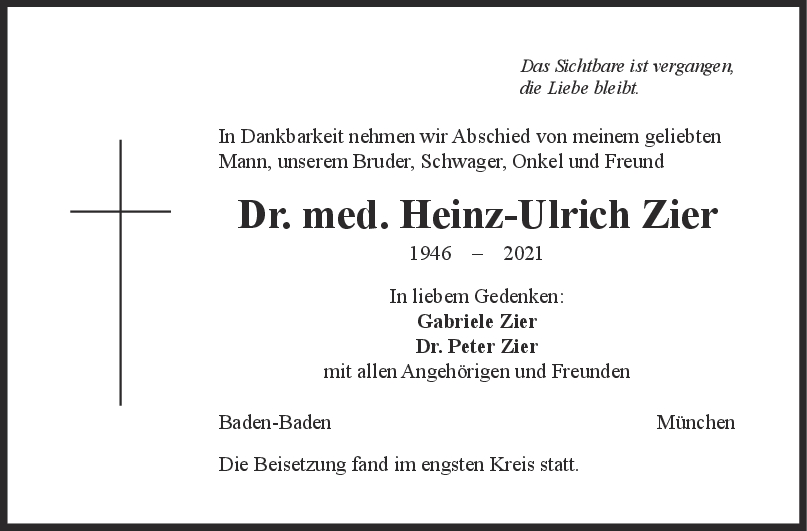 Trauer Dr. med. Heinz-Ulrich Zier <br><p style=
