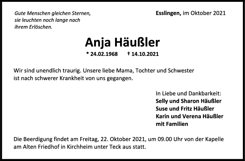 Trauer Anja Häußler <br><p style=