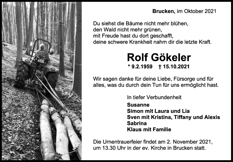 Trauer Rolf Gökeler <br><p style=