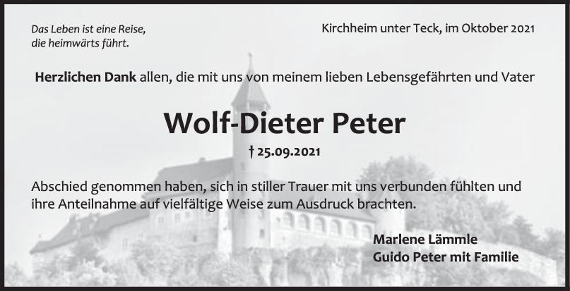 Danksagung Wolf-Dieter Peter <br><p style=