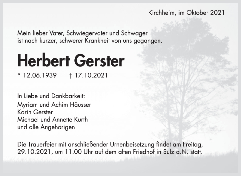 Trauer Herbert Gerster <br><p style=