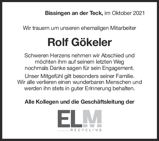 Nachruf Rolf Gökeler <br><p style=
