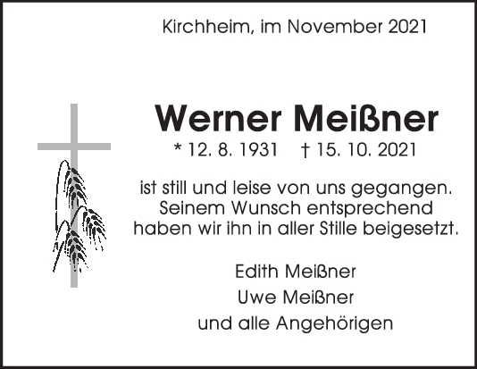 Trauer Werner Meißner <br><p style=