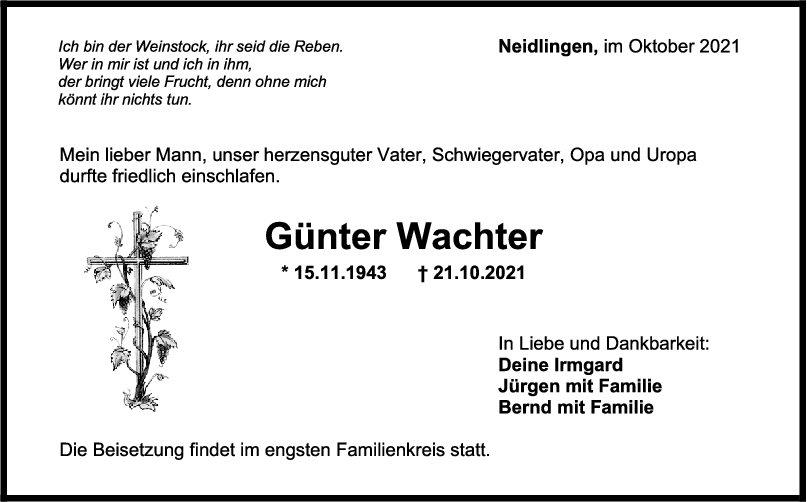 Trauer Günter Wachter <br><p style=