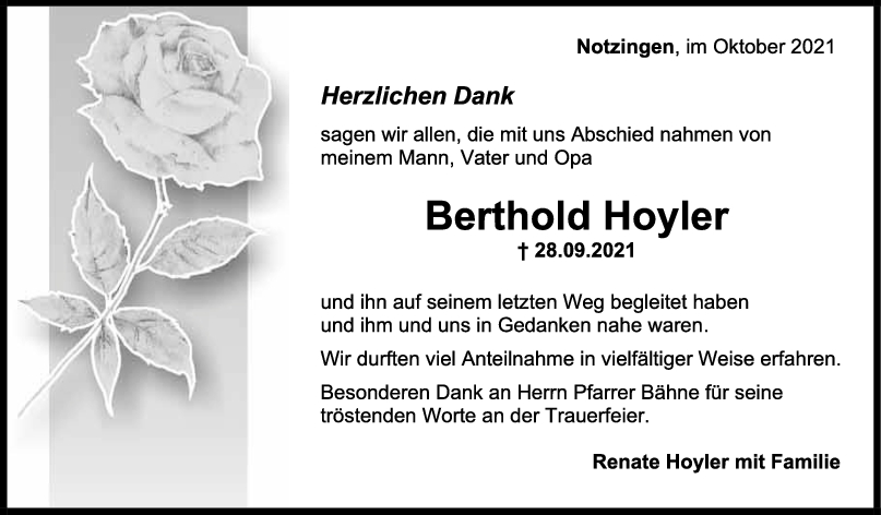 Danksagung Berthold Hoyler <br><p style=