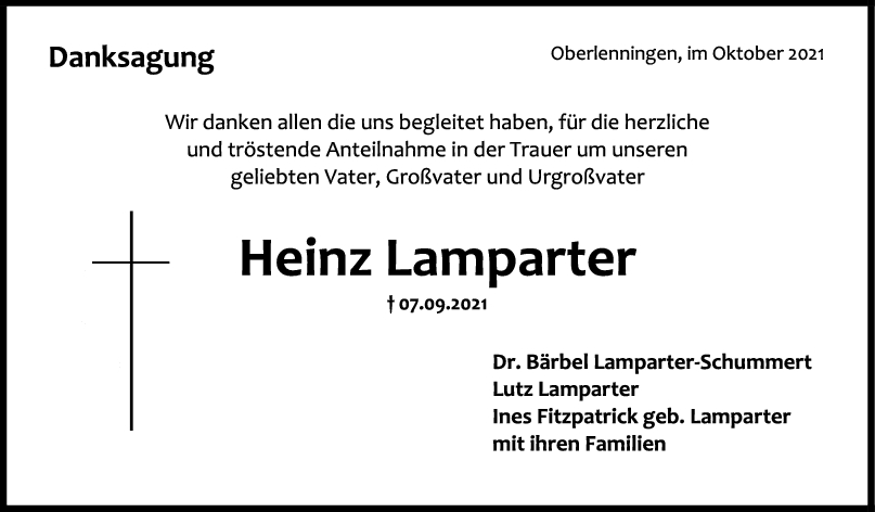 Danksagung Heinz Lamparter <br><p style=
