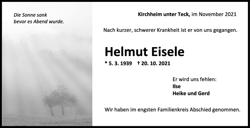 Trauer Helmut Eisele <br><p style=