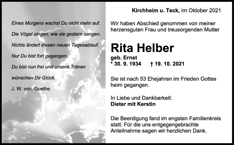 Trauer Rita Helber <br><p style=