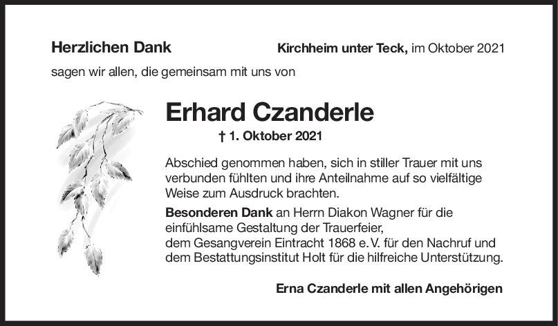 Danksagung Erhard Czanderle <br><p style=