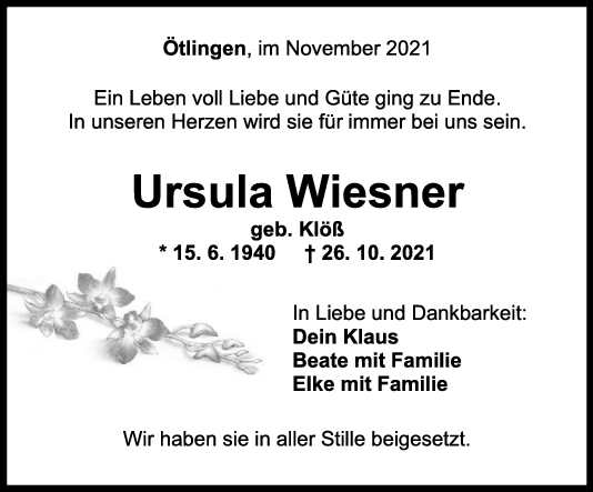 Trauer Ursula Wiesner <br><p style=