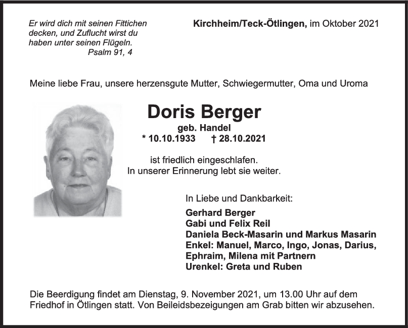 Trauer Doris Berger <br><p style=