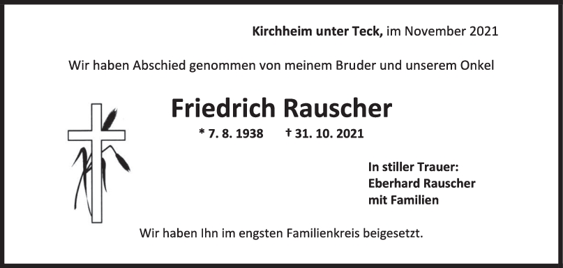 Trauer Friedrich Rauscher <br><p style=