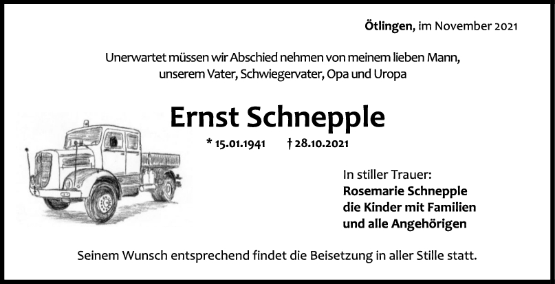Trauer Ernst Schnepple <br><p style=