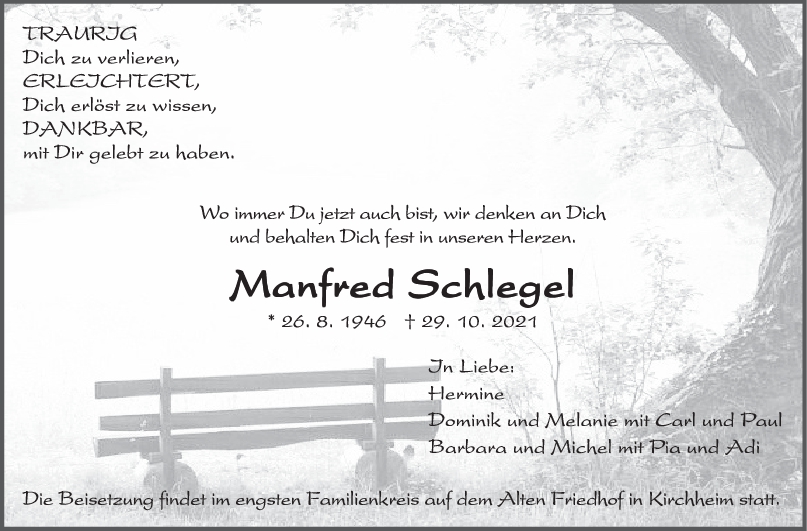Trauer Manfred Schlegel <br><p style=