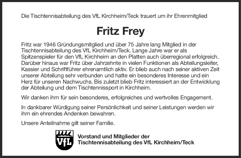Nachruf Fritz Frey <br><p style=