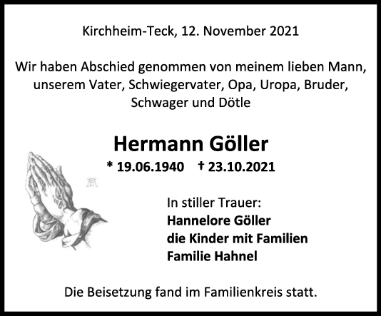 Trauer Hermann Göller <br><p style=