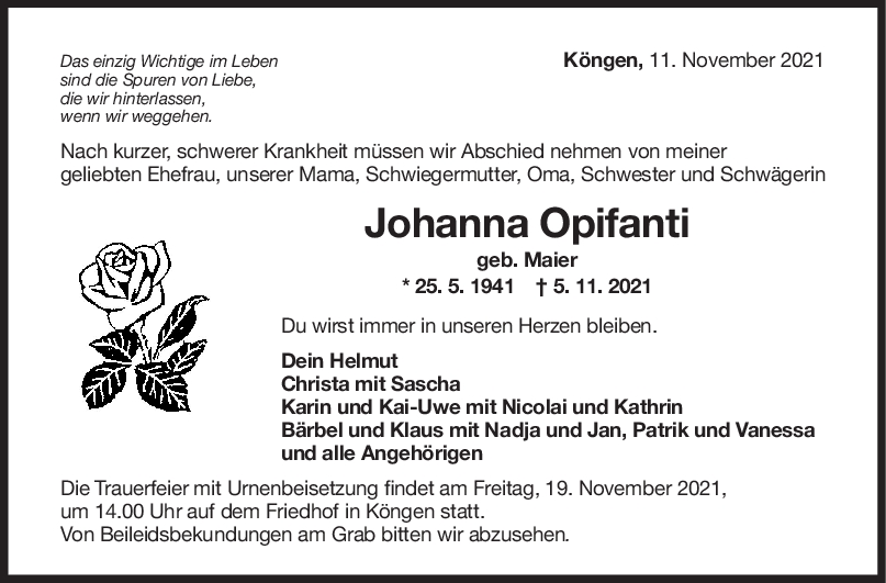 Trauer Johanna Opifanti <br><p style=