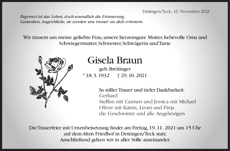 Trauer Gisela Braun <br><p style=