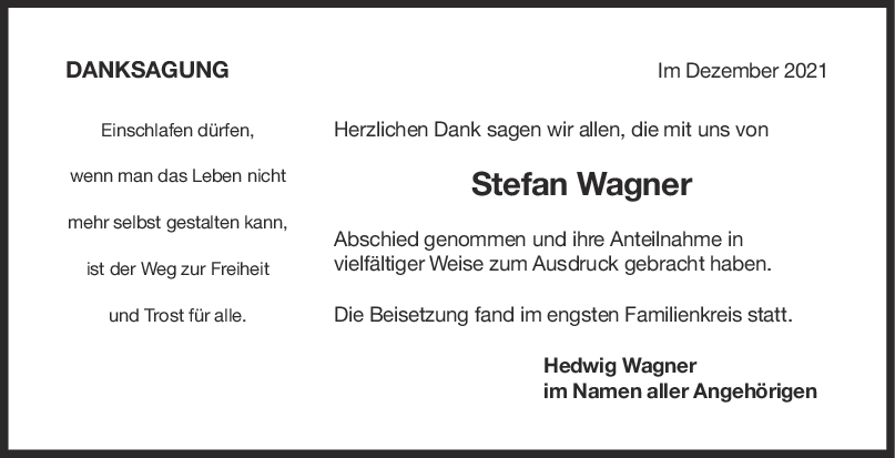 Danksagung Stefan Wagner <br><p style=