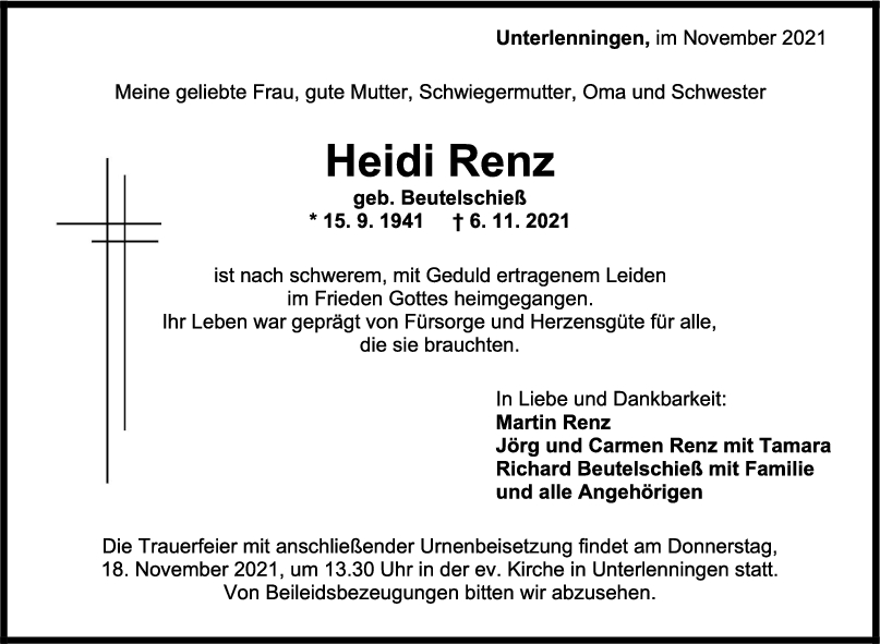 Trauer Heidi Renz <br><p style=