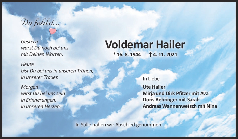 Trauer Voldemar Hailer <br><p style=