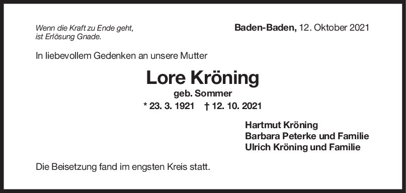 Trauer Lore Kröning <br><p style=