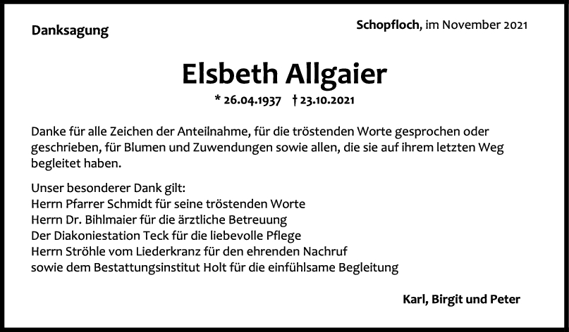 Danksagung Elsbeth Allgaier <br><p style=