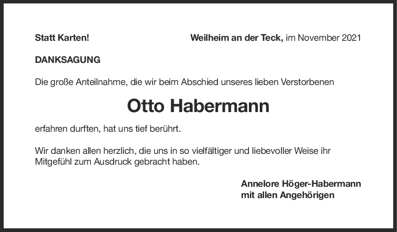 Danksagung Otto Habermann <br><p style=
