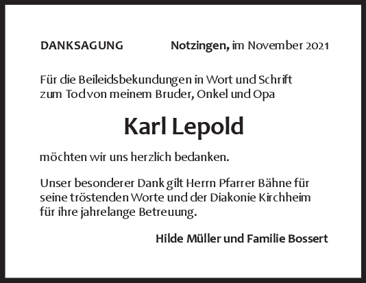 Danksagung Karl Lepold <br><p style=