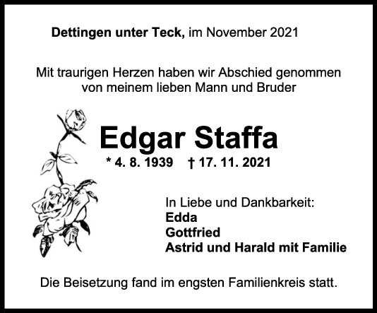 Trauer Edgar Staffa <br><p style=