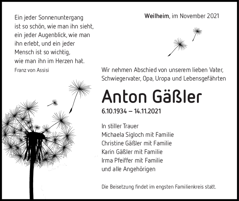 Trauer Anton Gäßler <br><p style=