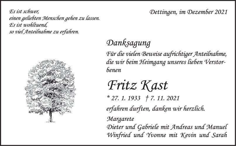 Danksagung Fritz Kast <br><p style=