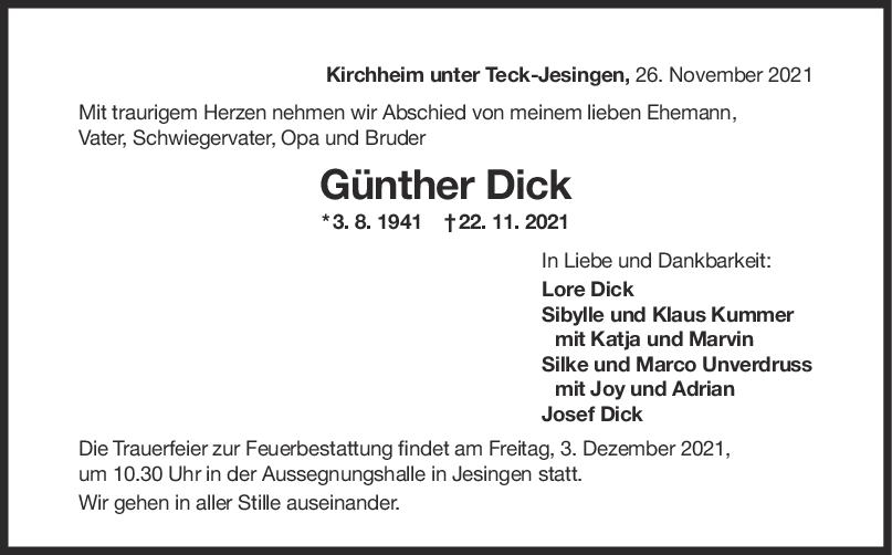 Trauer Günther Dick <br><p style=